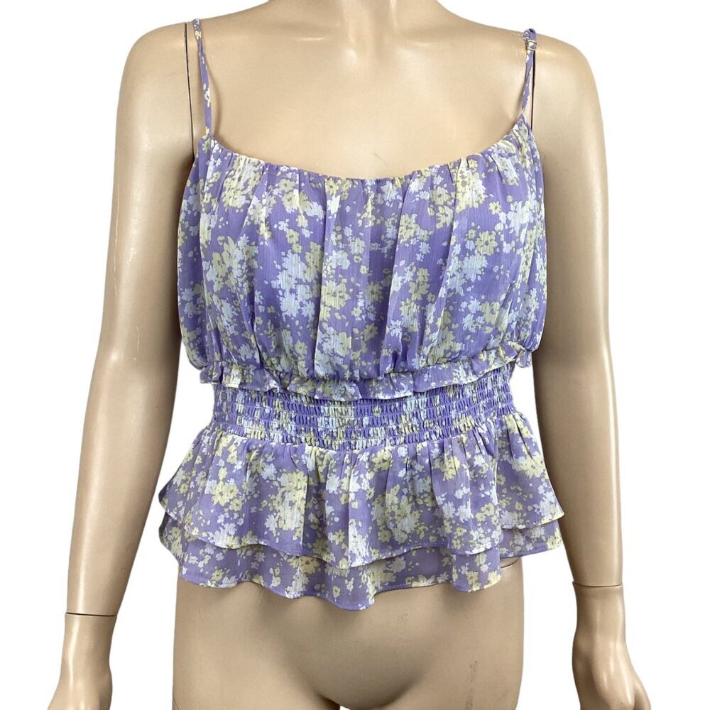ASTR The Label Women's‎ Floral Smocked Peplum Top Size XL Xlarge Purple